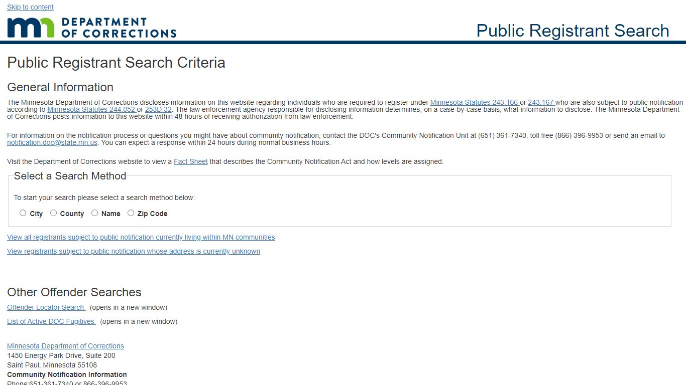 Public Registrant Search - Department of Corrections
