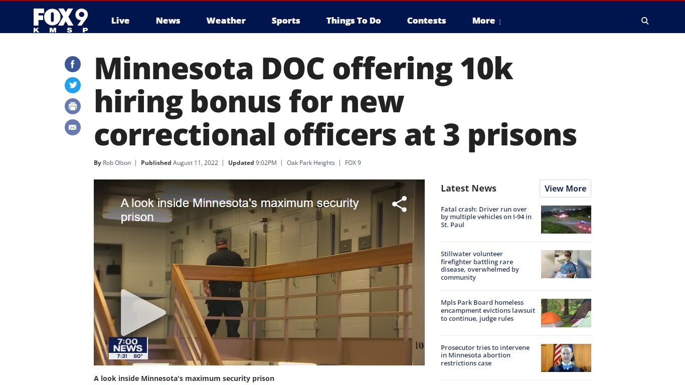 Minnesota DOC offering 10k hiring bonus for new correctional officers ...